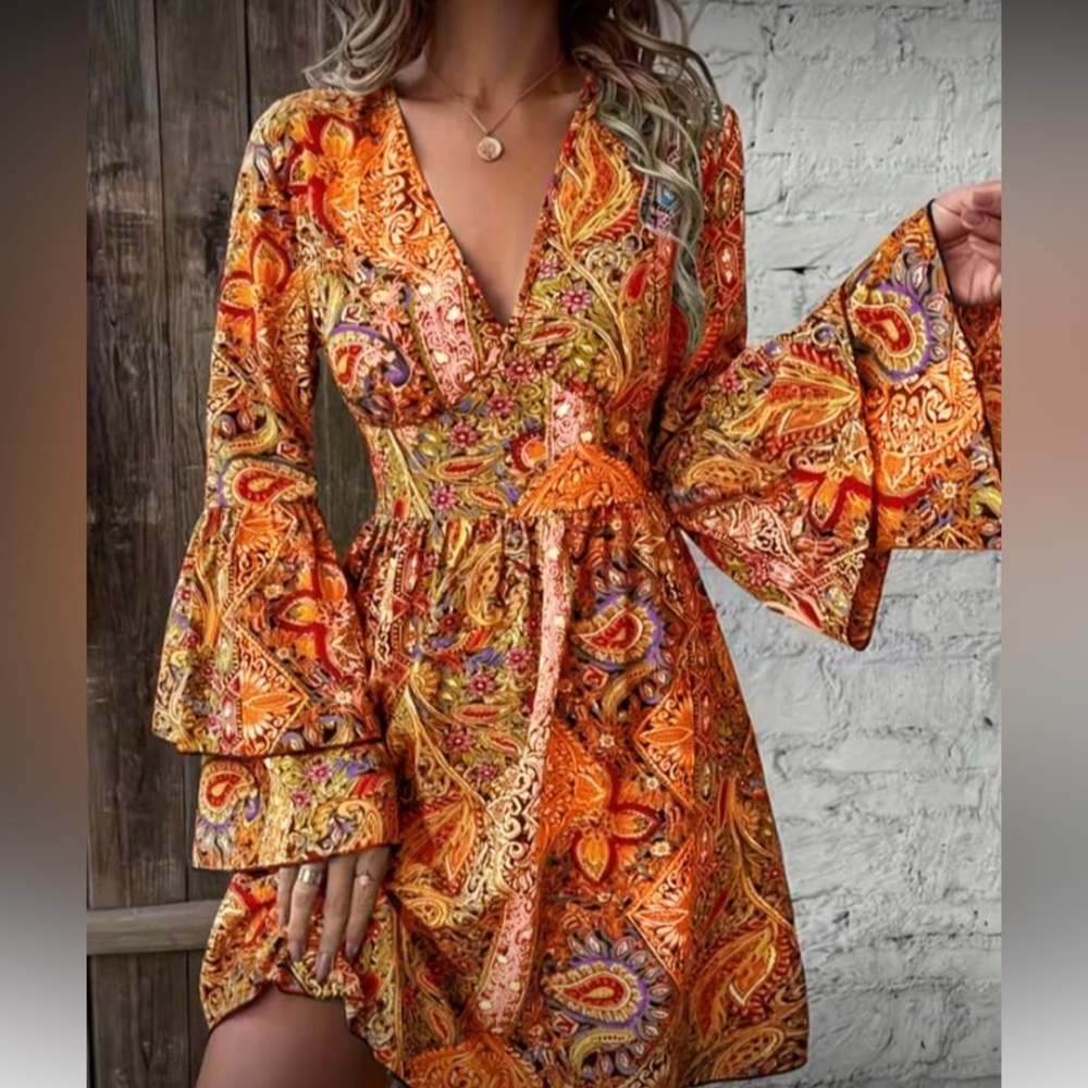 Boho Floral Paisley Print  Mini dress